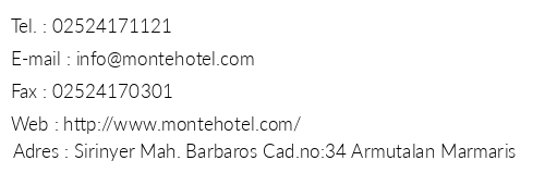 Monte Hotel telefon numaralar, faks, e-mail, posta adresi ve iletiim bilgileri